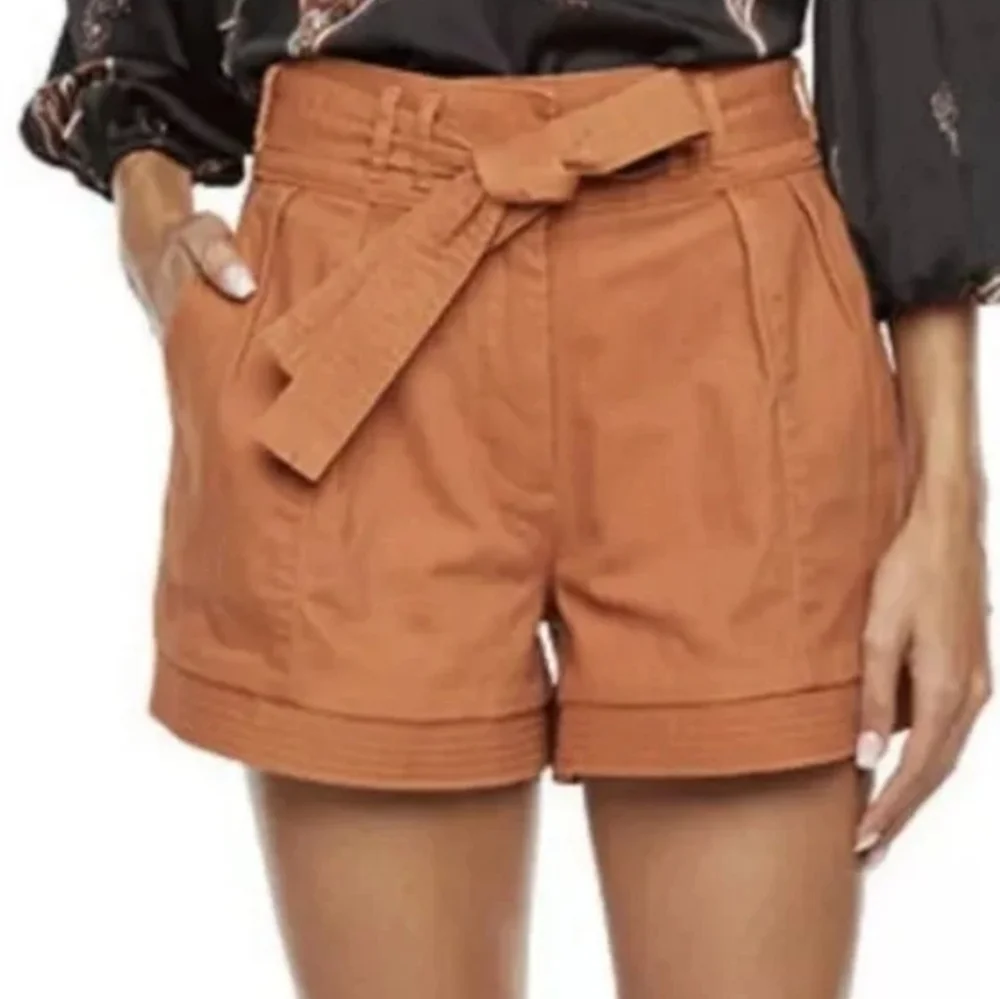 Rygrass Rust Orange Paperbag Waist Belted Shorts